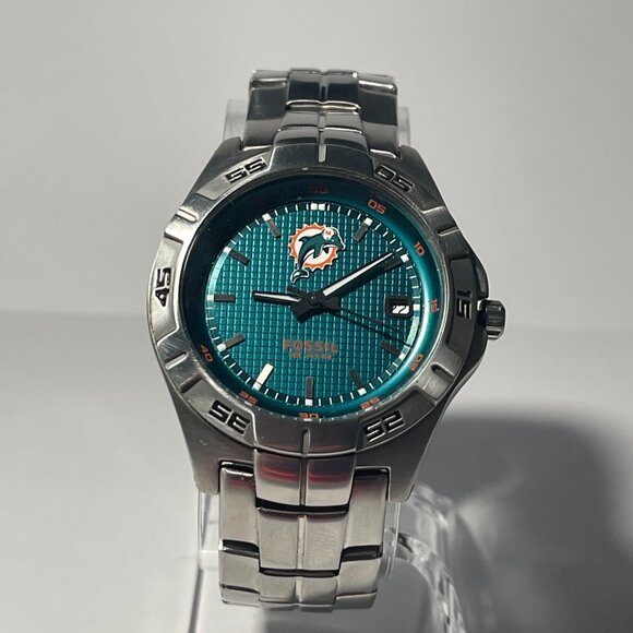 Miami Dolphins NFL Stainless-Steel Men's Watch by Fossil NEW (RARE) - Picture 2 of 7